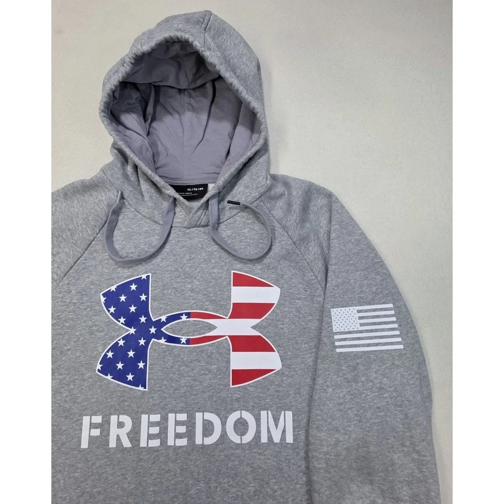 Under Armour Freedom Hoodie Mens XL Pullover Sweatshirt USA Flag Red Blue White